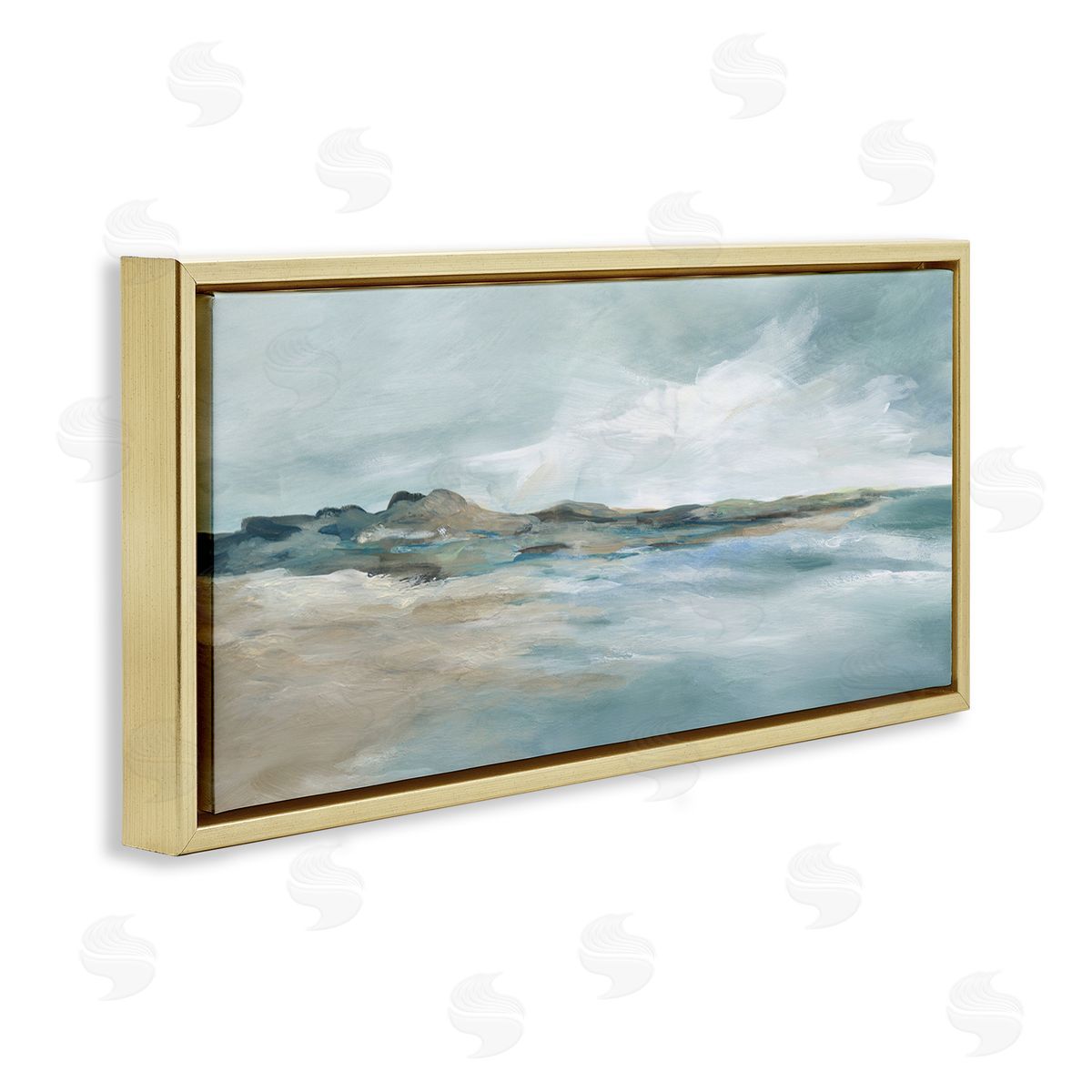 Blue Gradient Beach Scene Gold Floating Frame Canvas Wall Art, Home Decor by Carol Robinson