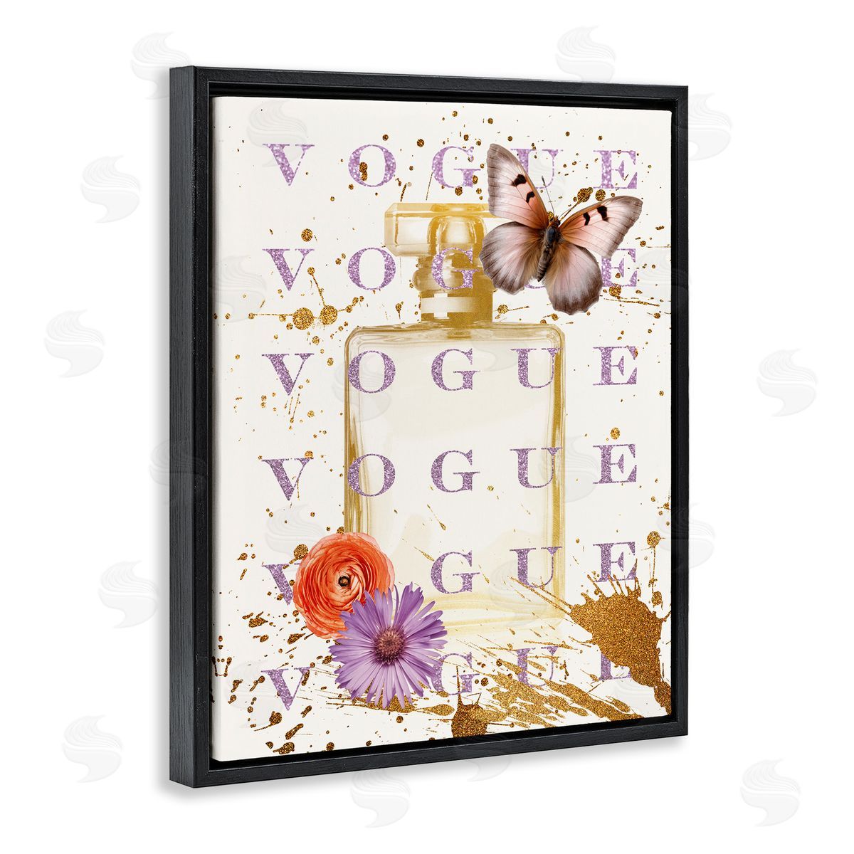 Butterfly & Floral Perfume Black Floating Frame Canvas Wall Art, Home Decor by Susan Arnot