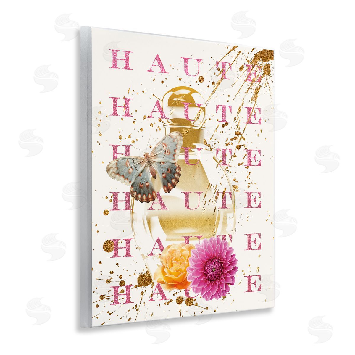 Haute Perfume & Gold Splatter Wood Plaque Wall Art, Home Decor by Susan Arnot