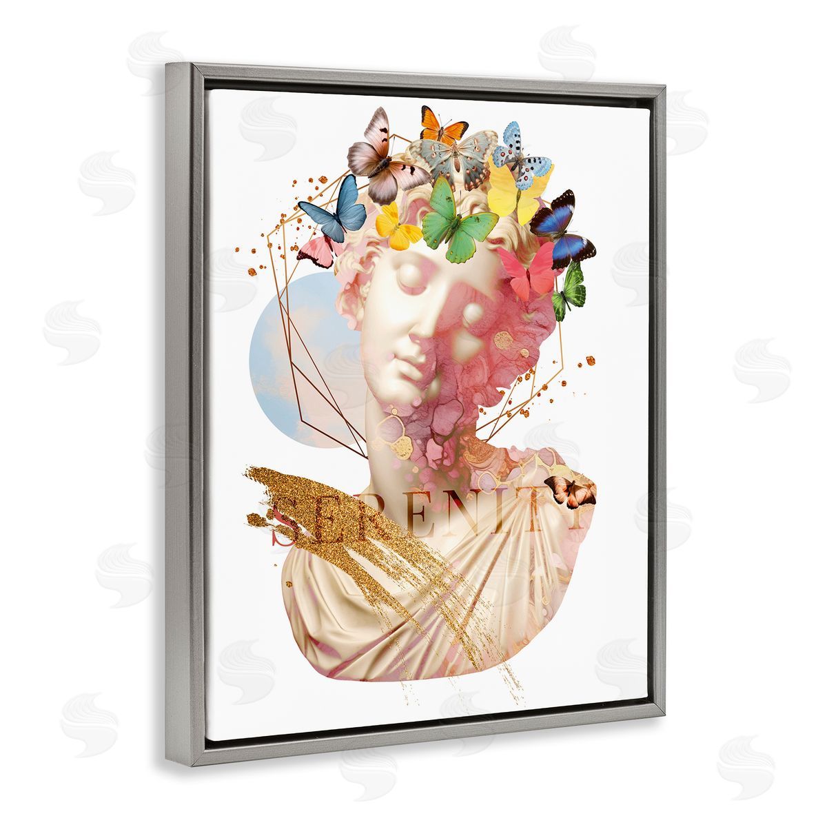 Serenity Statue Collage Grey Floating Frame Canvas Wall Art, Home Decor by Susan Arnot