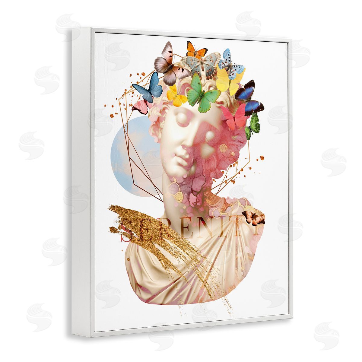 Serenity Statue Collage White Frame Print Wall Art, Home Decor by Susan Arnot