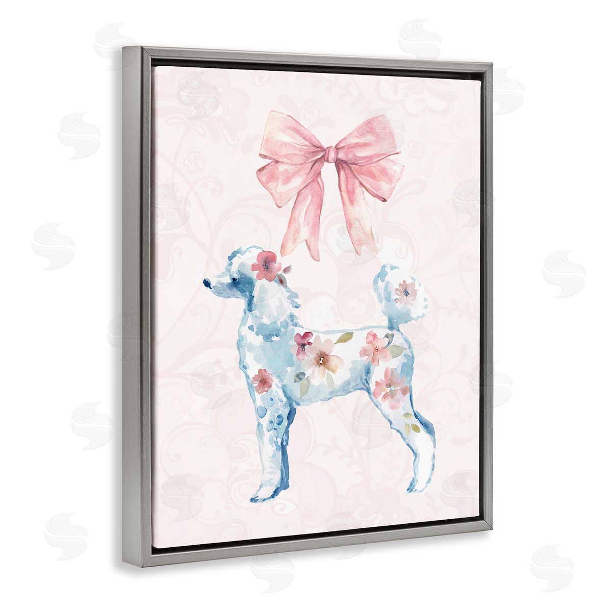 Pastel Floral Dog Grey Floating Frame Canvas Wall Art, Home Decor by Carol Robinson