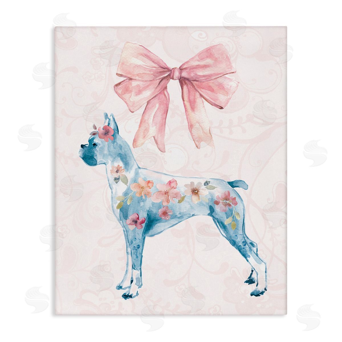 Trendy Floral Dog Canvas Wall Art, Home Decor by Carol Robinson