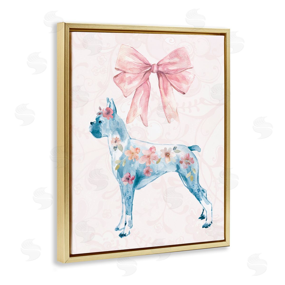 Trendy Floral Dog Gold Floating Frame Canvas Wall Art, Home Decor by Carol Robinson