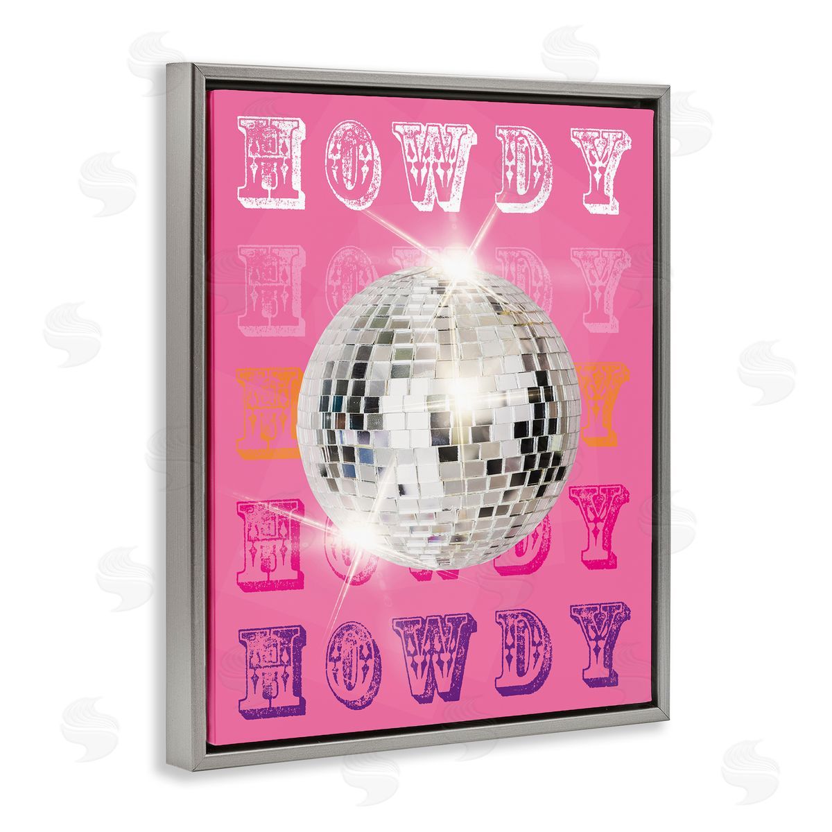 Howdy Retro Disco Ball Grey Floating Frame Canvas Wall Art, Home Decor by Susan Arnot