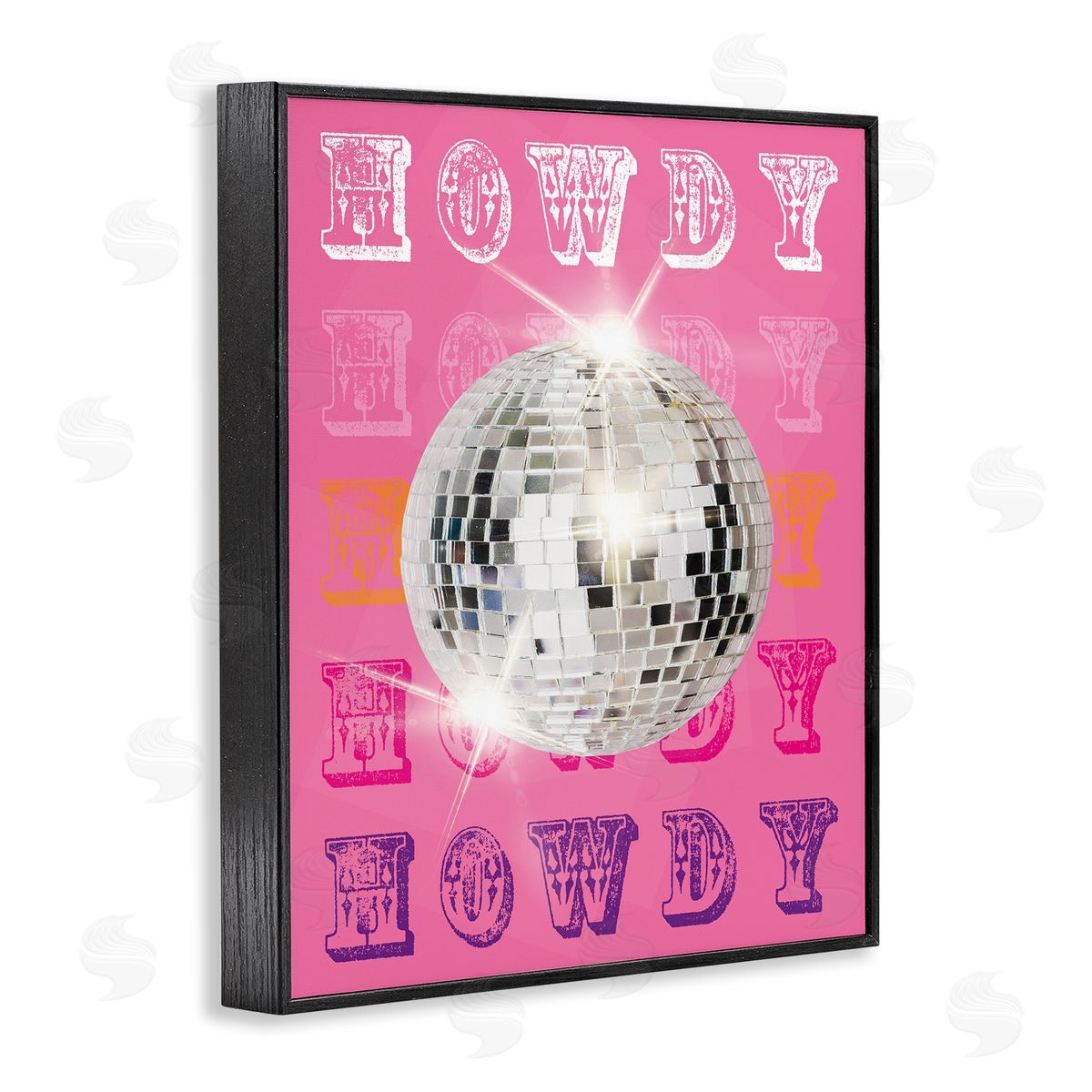 Howdy Retro Disco Ball Black Frame Print Wall Art, Home Decor by Susan Arnot