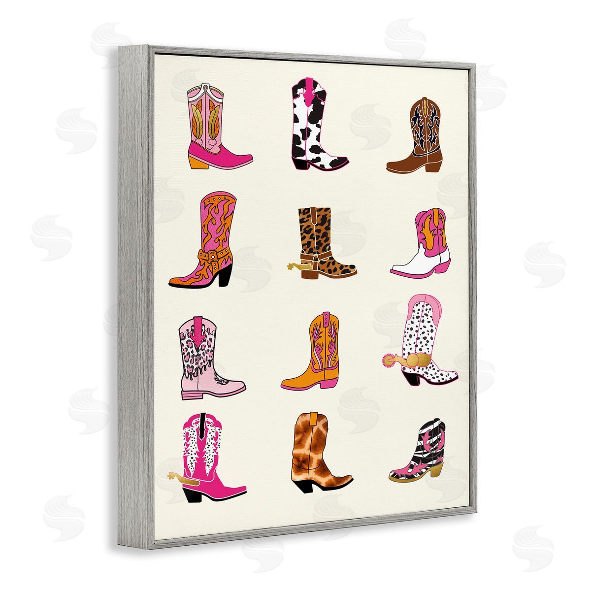 Bright Cowboy Boots & Spurs Grey Frame Print Wall Art, Home Decor by Susan Arnot