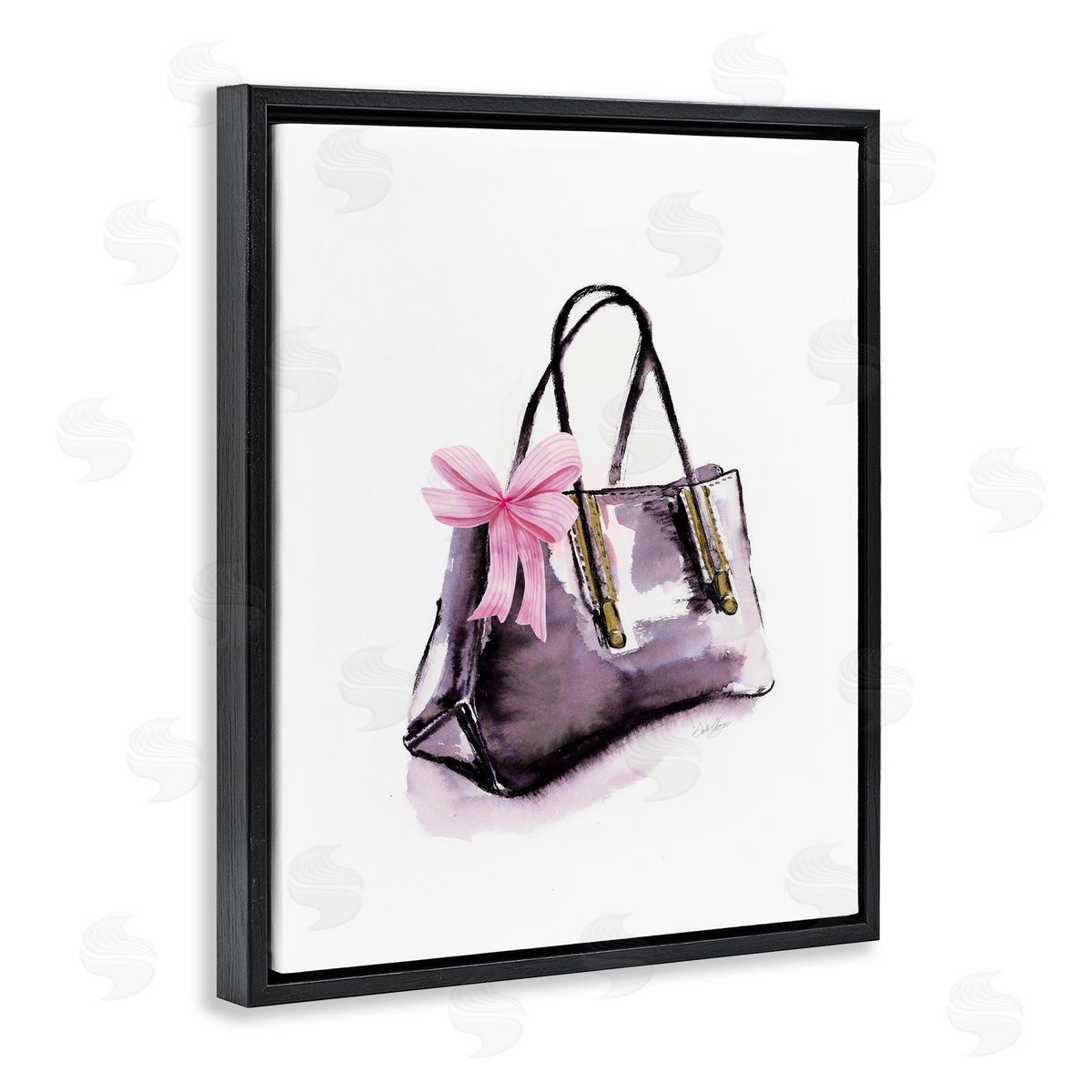 Luxe Purse with Ribbon Black Floating Frame Canvas Wall Art, Home Decor by Stella Chang