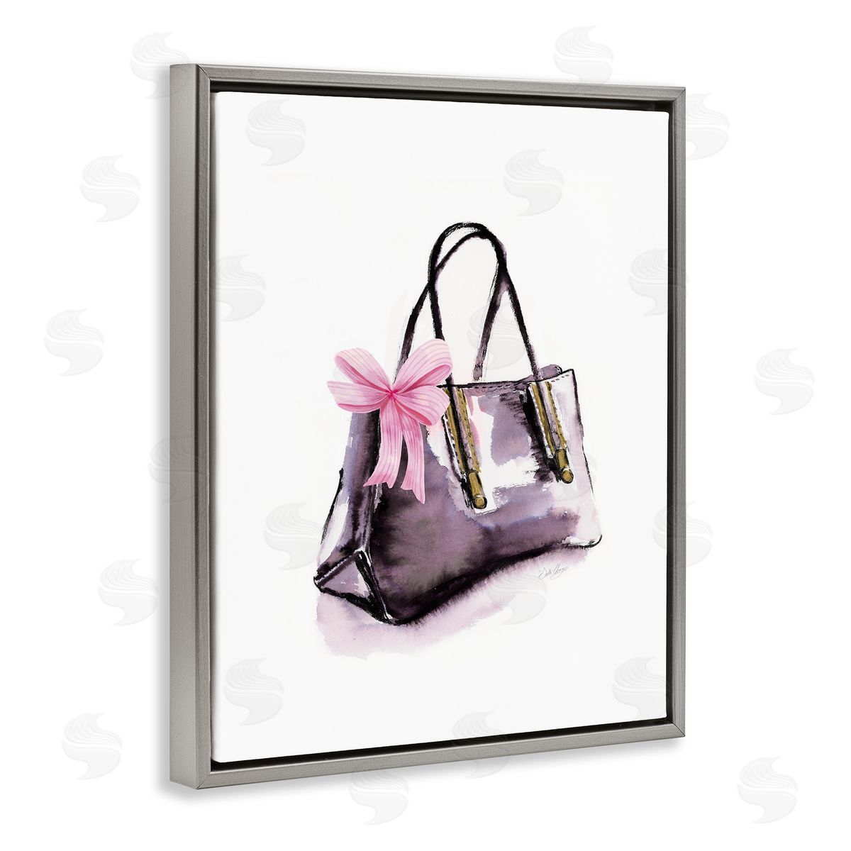 Luxe Purse with Ribbon Grey Floating Frame Canvas Wall Art, Home Decor by Stella Chang
