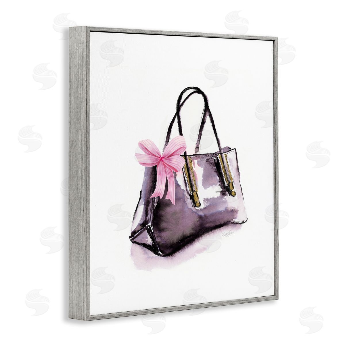 Luxe Purse with Ribbon Grey Frame Print Wall Art, Home Decor by Stella Chang