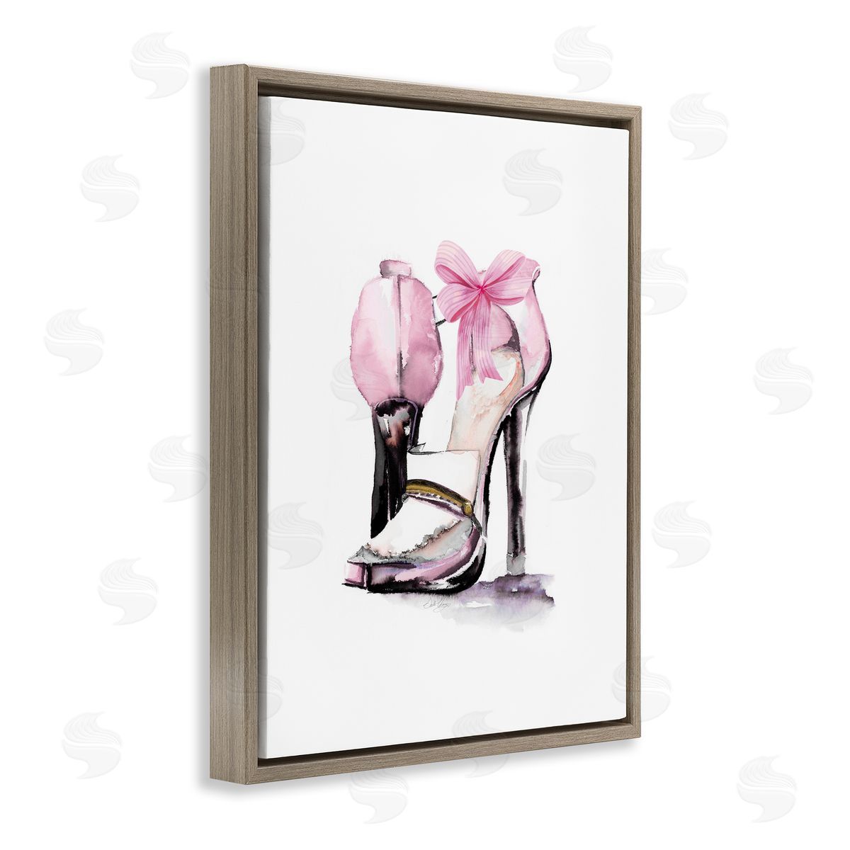 Pastel Pink Luxe Heels Brown Floating Frame Canvas Wall Art, Home Decor by Stella Chang