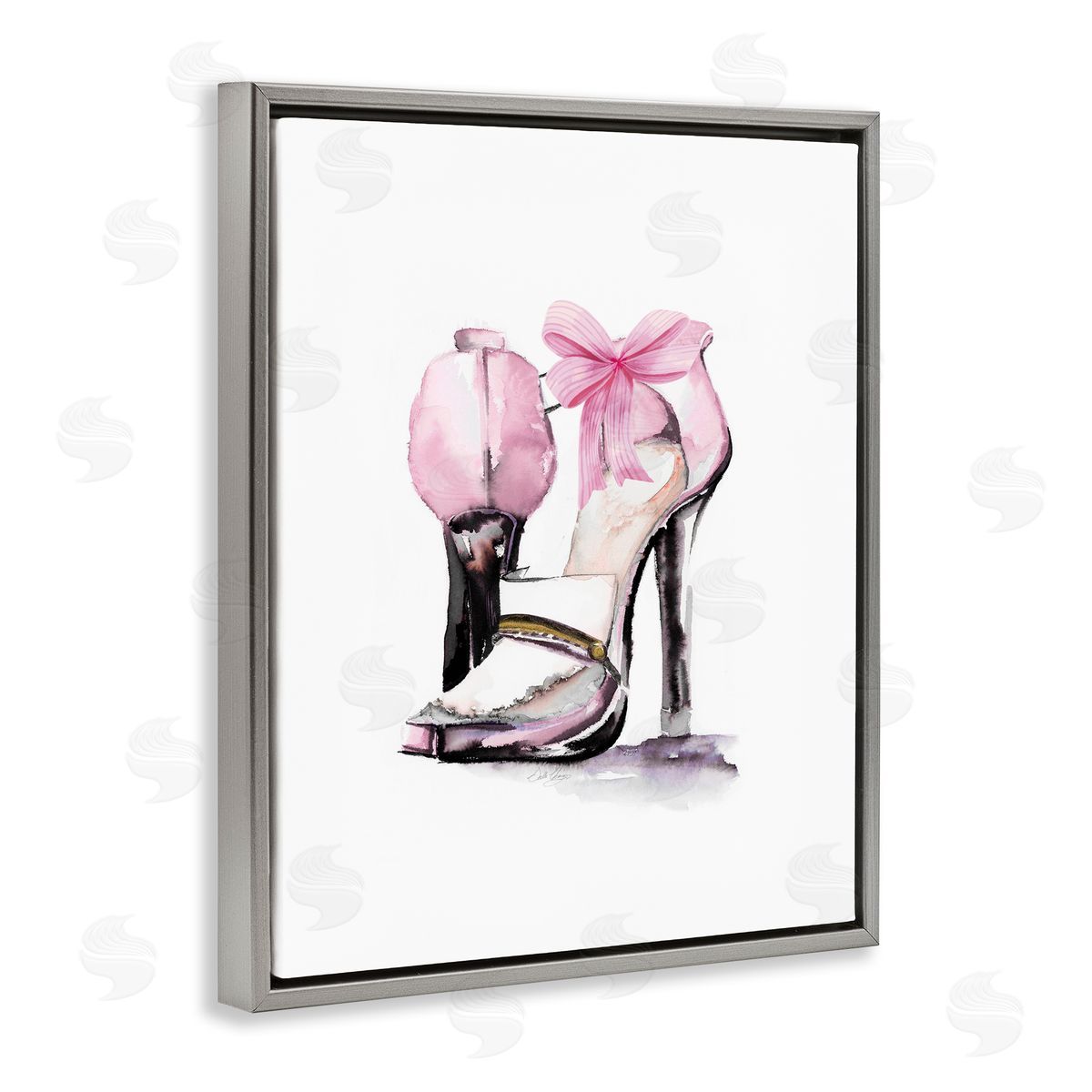 Pastel Pink Luxe Heels Grey Floating Frame Canvas Wall Art, Home Decor by Stella Chang