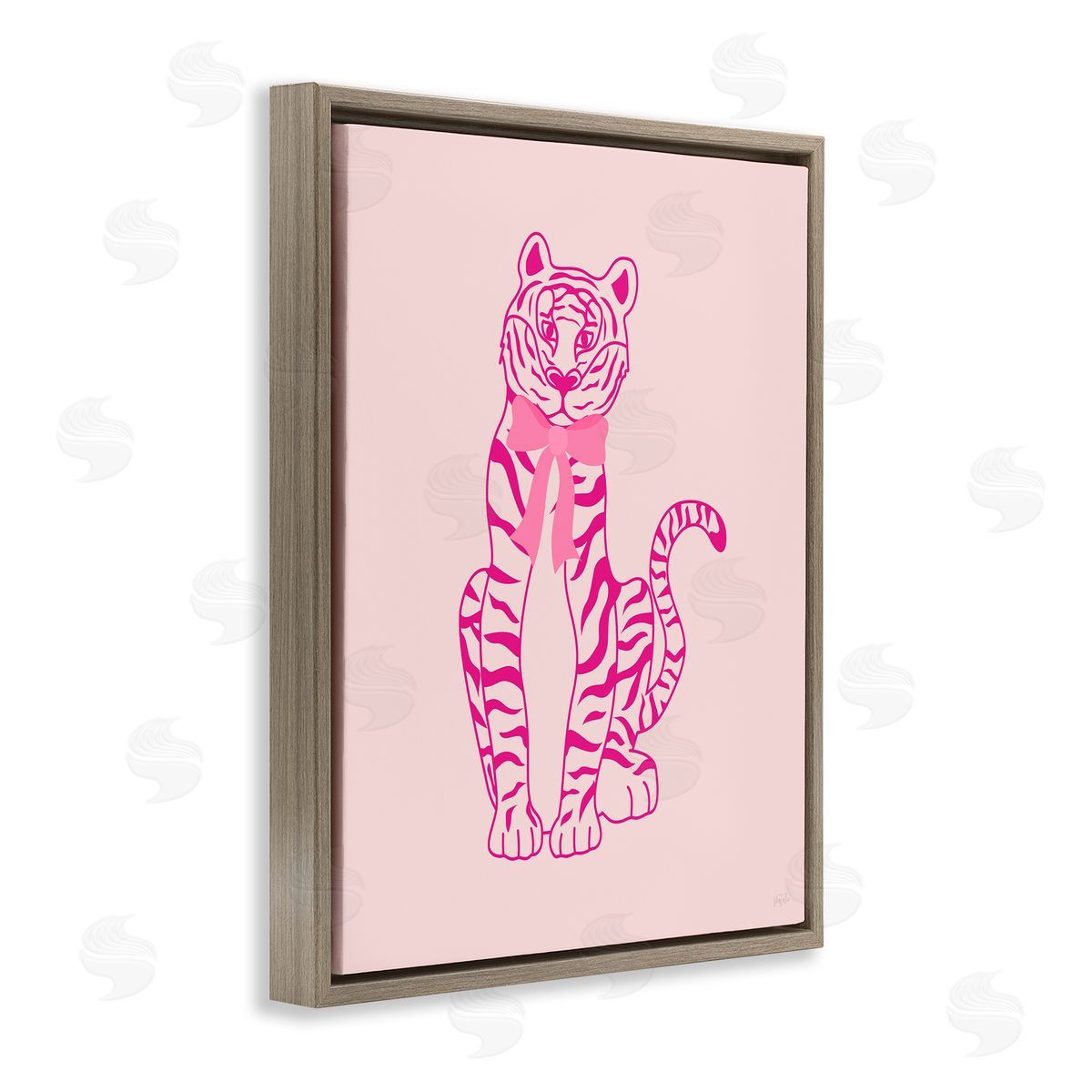 Mod Chic Tiger with Bow Brown Floating Frame Canvas Wall Art, Home Decor by Natalie Carpentieri
