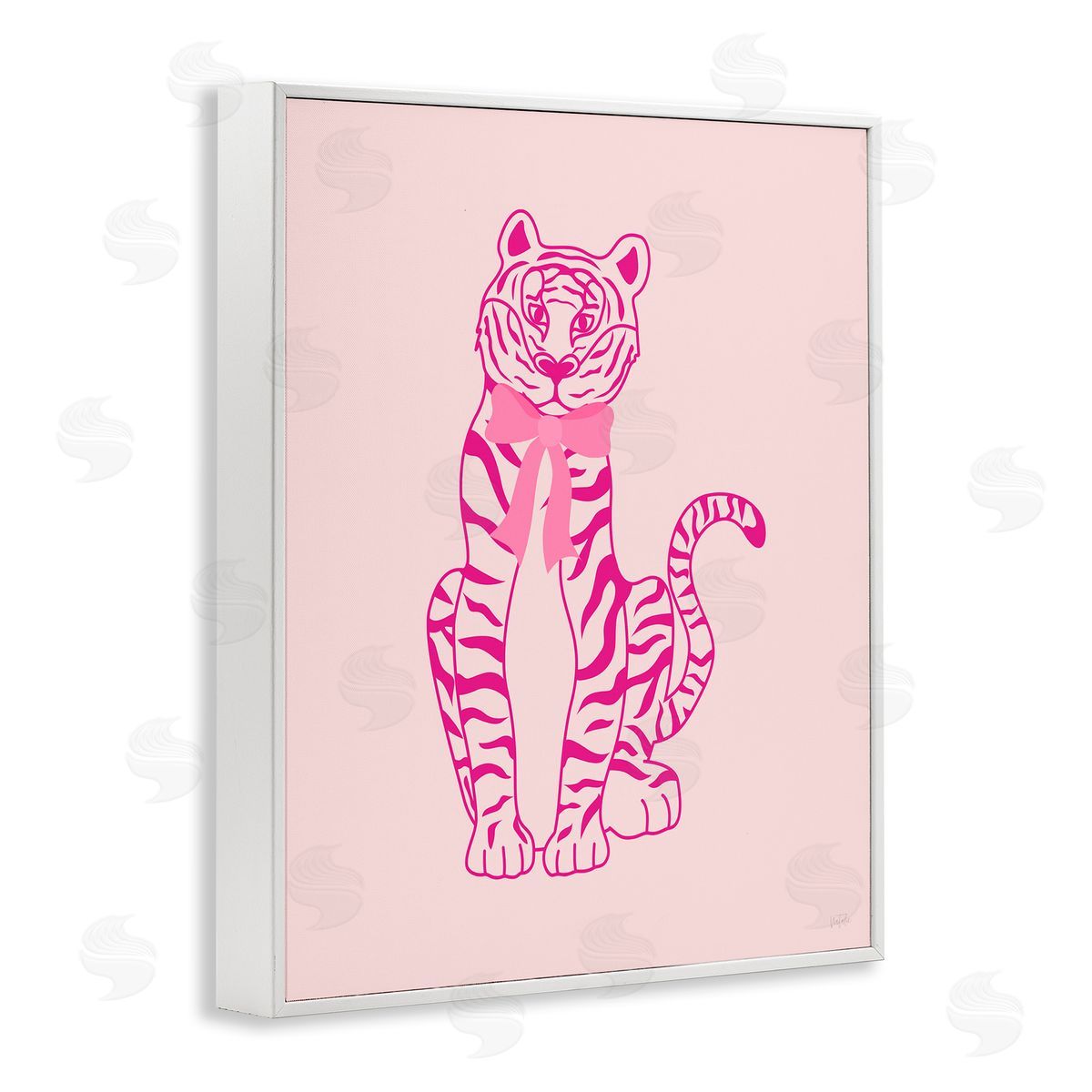 Mod Chic Tiger with Bow White Frame Print Wall Art, Home Decor by Natalie Carpentieri