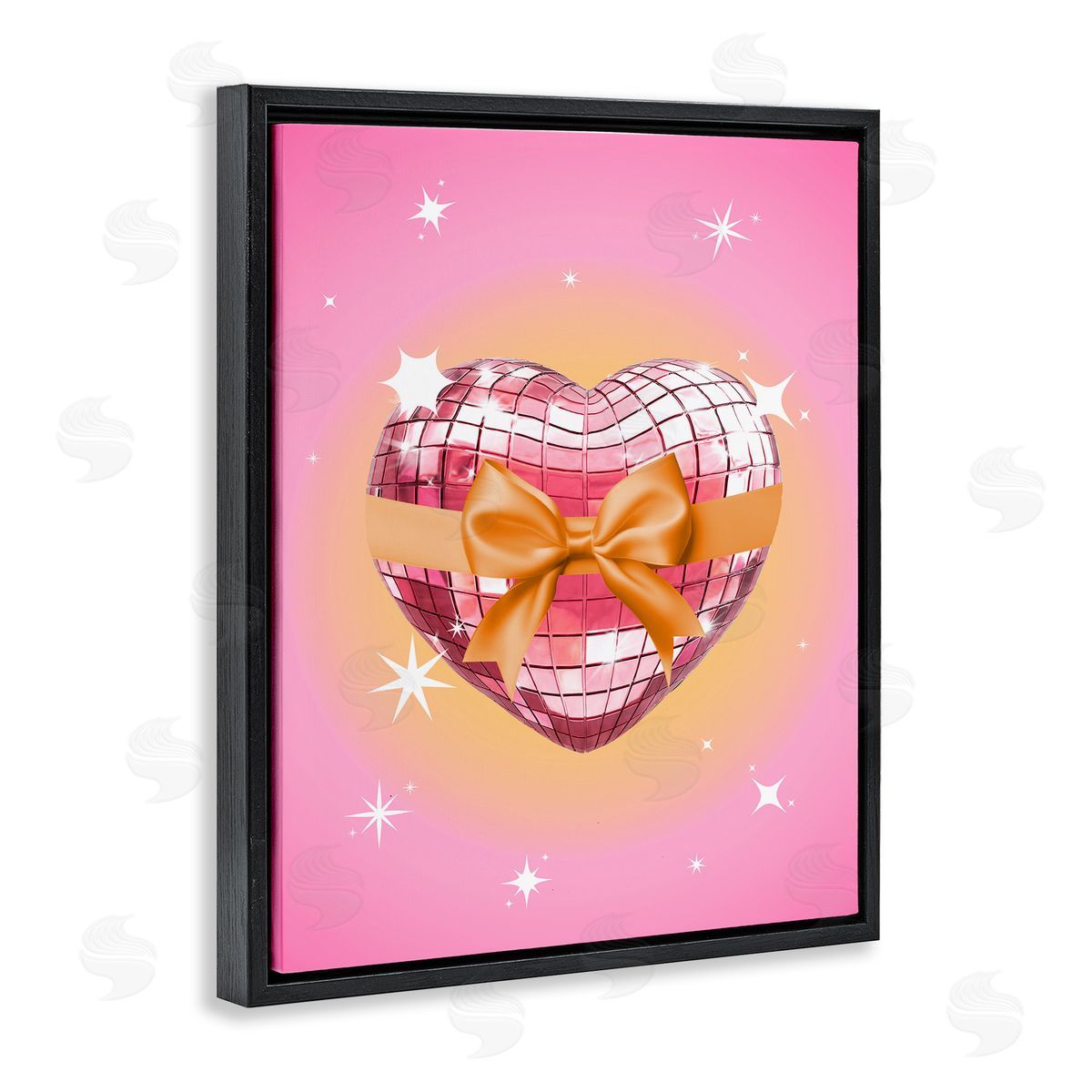 Heart Disco & Ribbon Black Floating Frame Canvas Wall Art, Home Decor by Susan Arnot