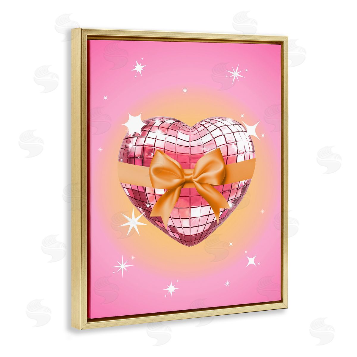 Heart Disco & Ribbon Gold Floating Frame Canvas Wall Art, Home Decor by Susan Arnot