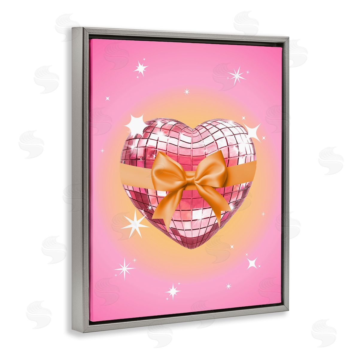 Heart Disco & Ribbon Grey Floating Frame Canvas Wall Art, Home Decor by Susan Arnot