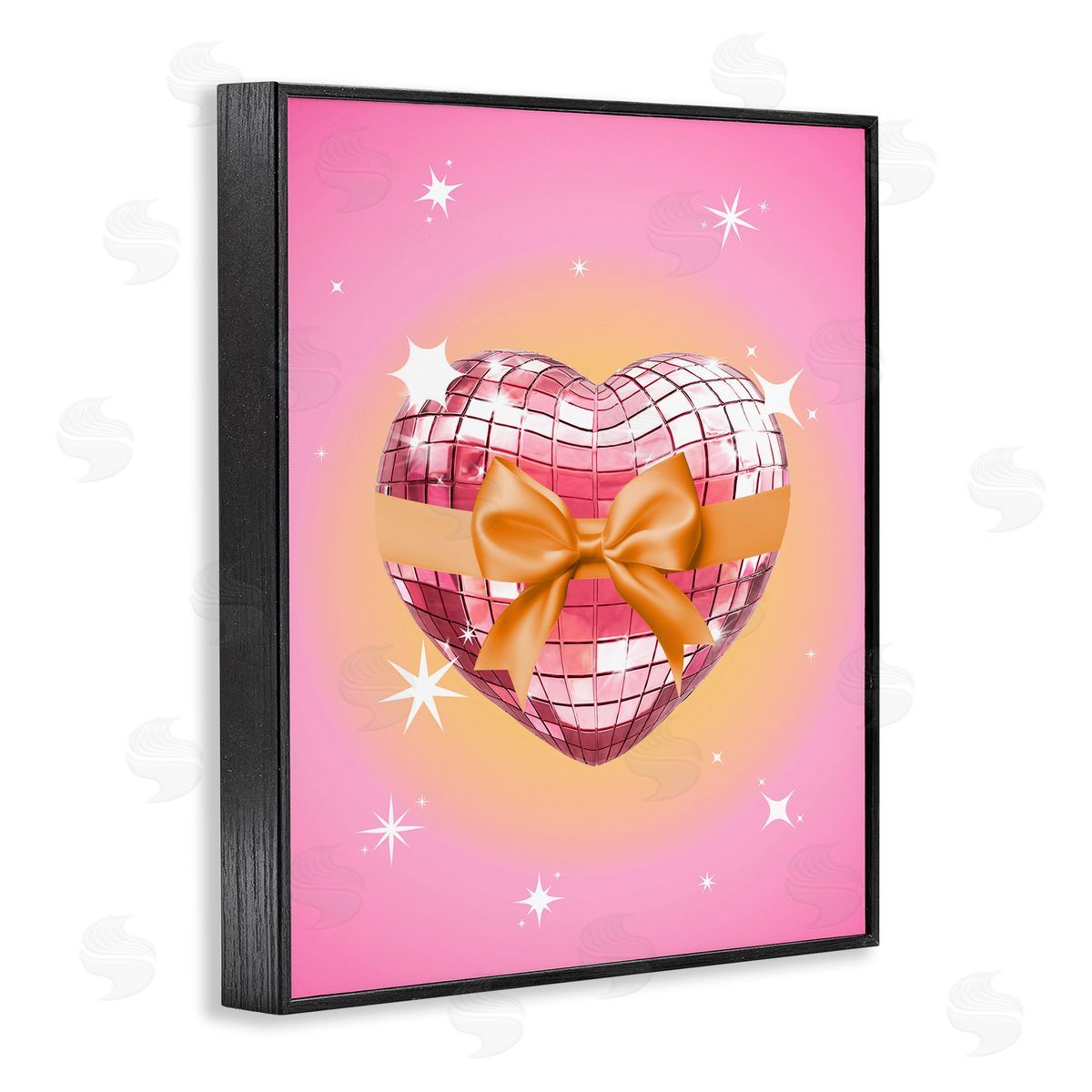 Heart Disco & Ribbon Black Frame Print Wall Art, Home Decor by Susan Arnot