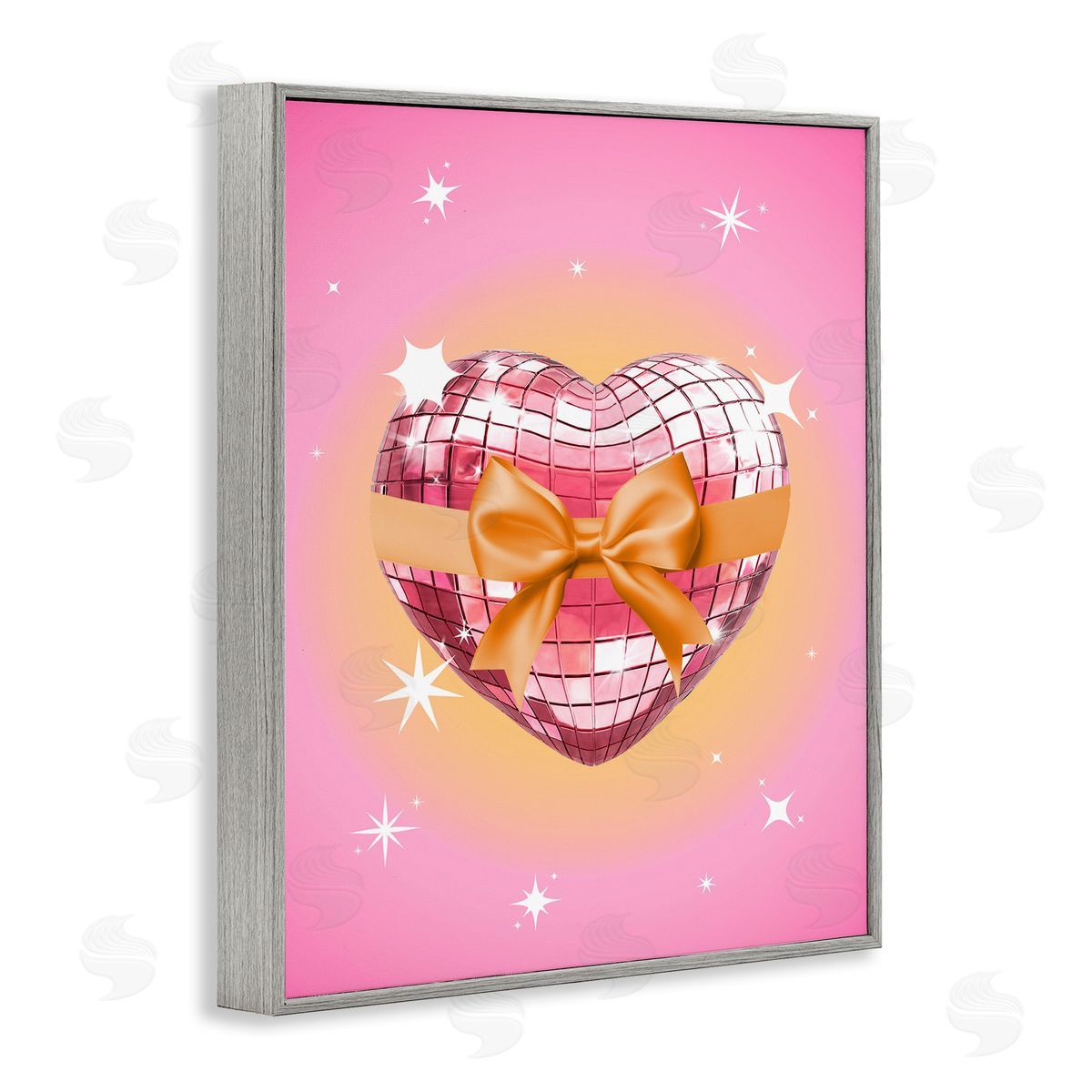 Heart Disco & Ribbon Grey Frame Print Wall Art, Home Decor by Susan Arnot