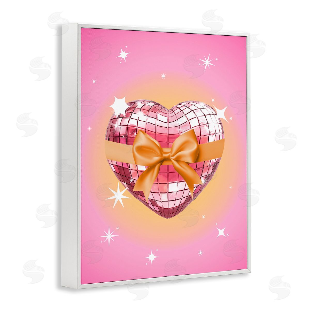 Heart Disco & Ribbon White Frame Print Wall Art, Home Decor by Susan Arnot