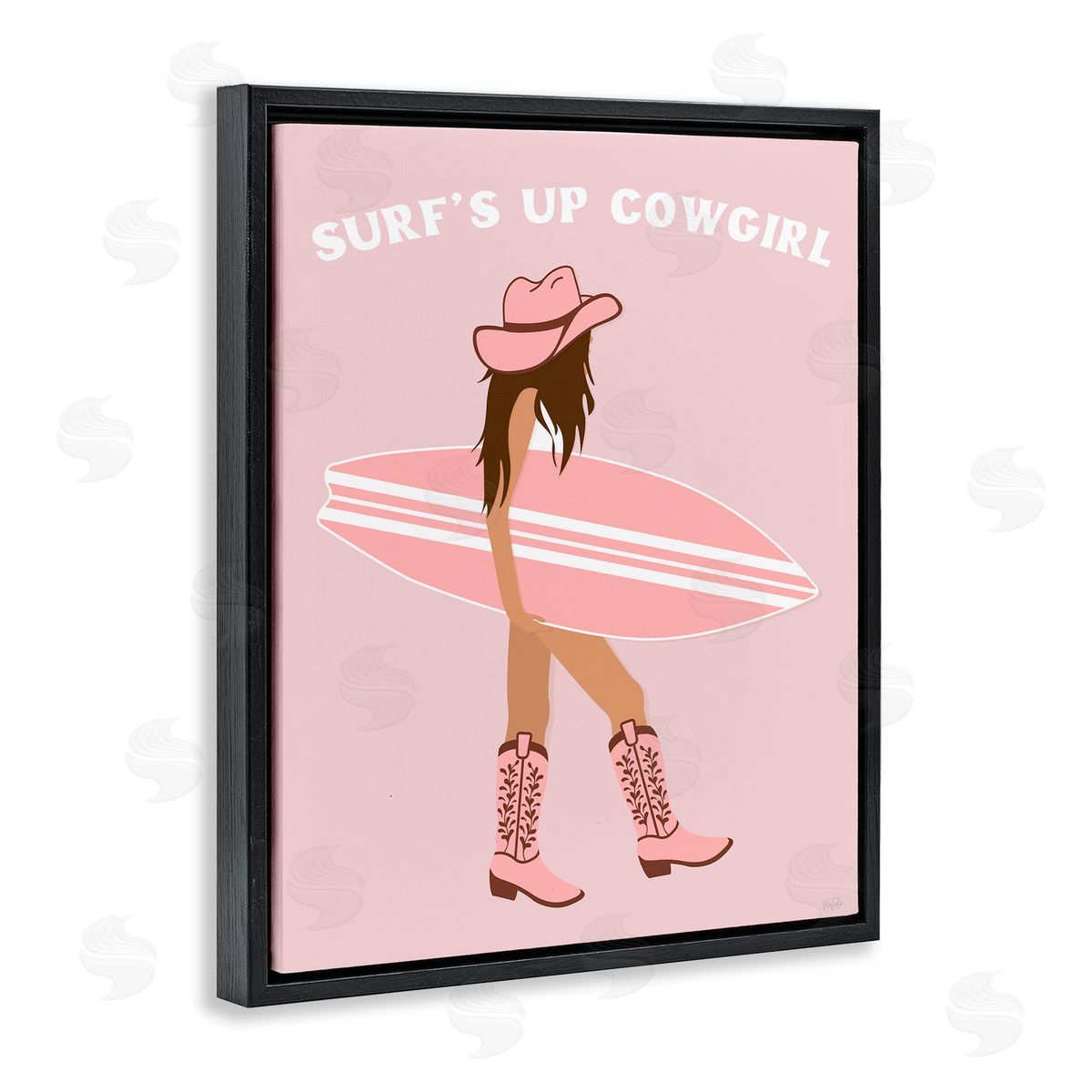 Surf's Up Cowgirl Black Floating Frame Canvas Wall Art, Home Decor by Natalie Carpentieri