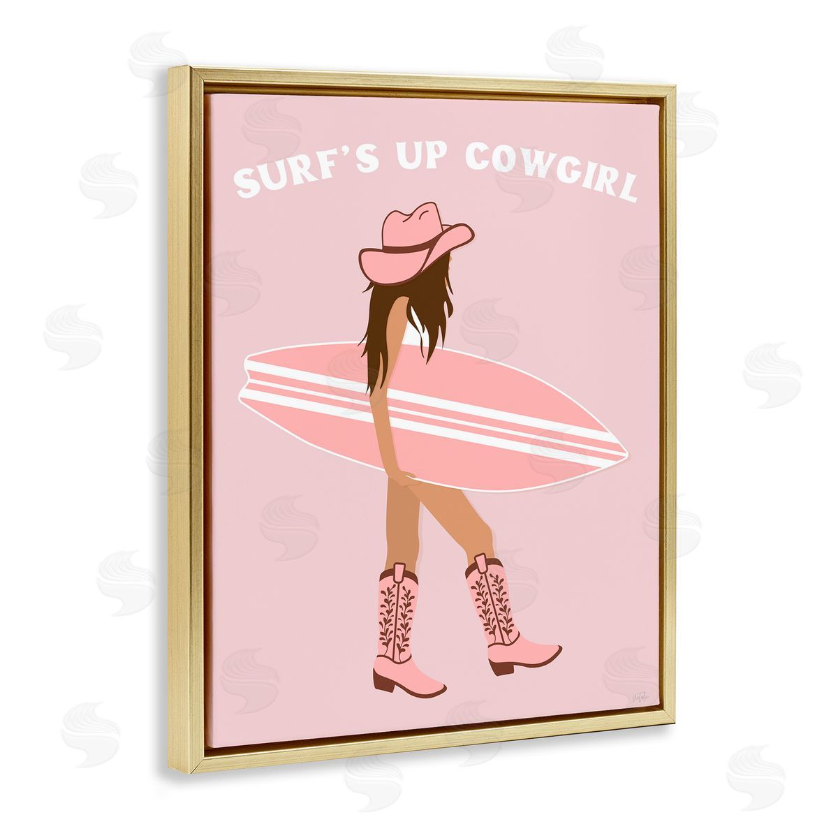 Surf's Up Cowgirl Gold Floating Frame Canvas Wall Art, Home Decor by Natalie Carpentieri