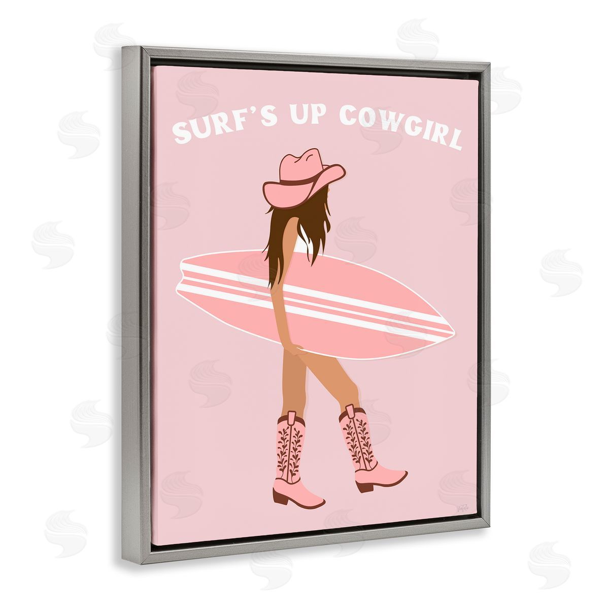 Surf's Up Cowgirl Grey Floating Frame Canvas Wall Art, Home Decor by Natalie Carpentieri