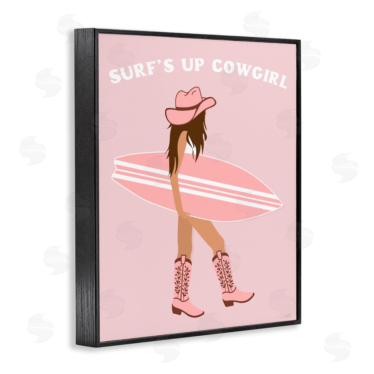 Surf's Up Cowgirl Black Frame Print Wall Art, Home Decor by Natalie Carpentieri