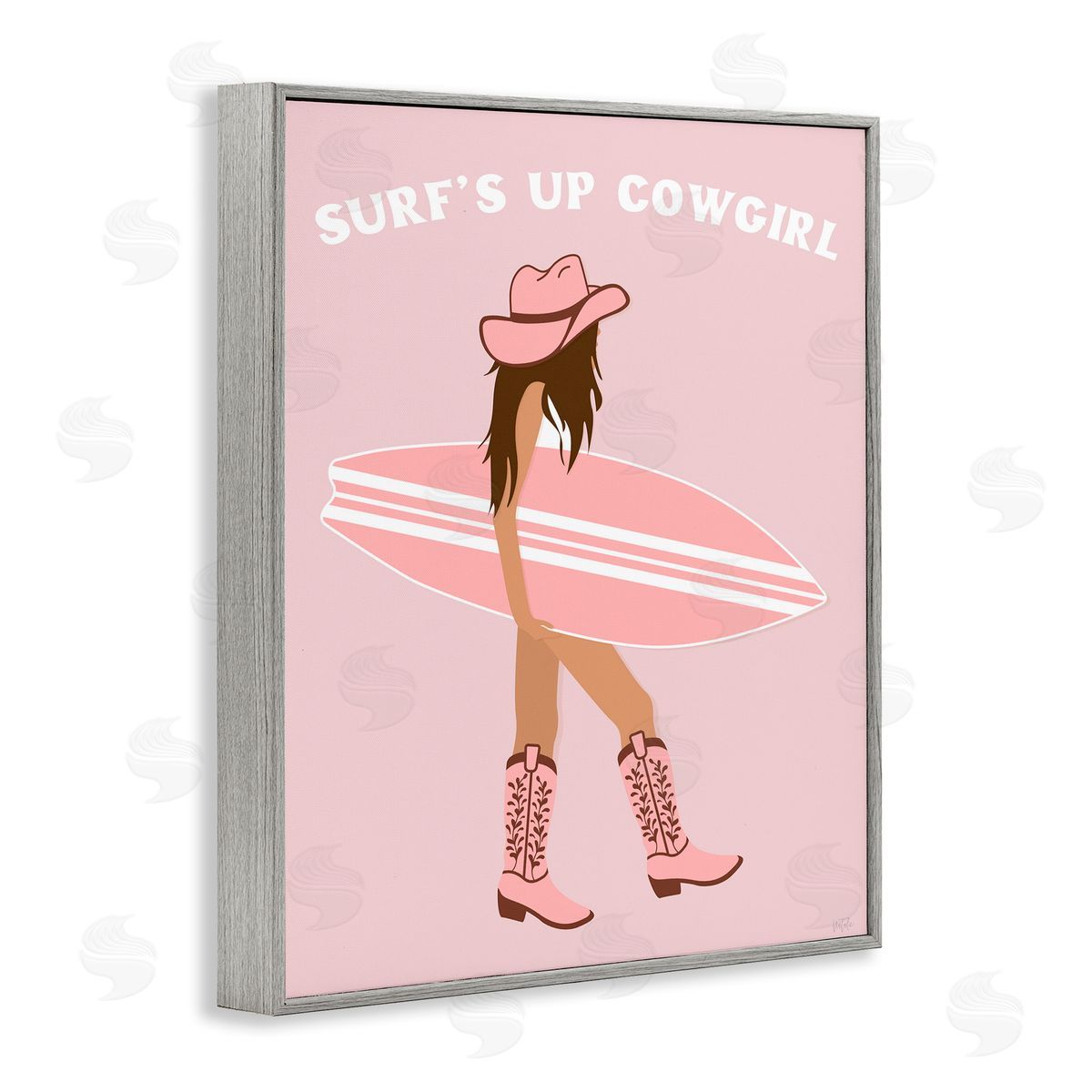 Surf's Up Cowgirl Grey Frame Print Wall Art, Home Decor by Natalie Carpentieri