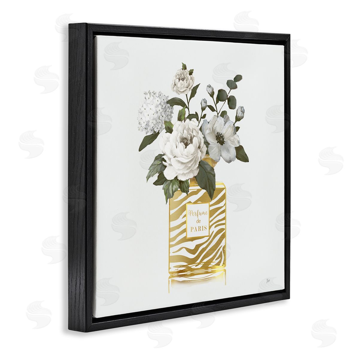 Chic Striped Perfume Bouquet Black Floating Frame Canvas Wall Art, Home Decor by Nan