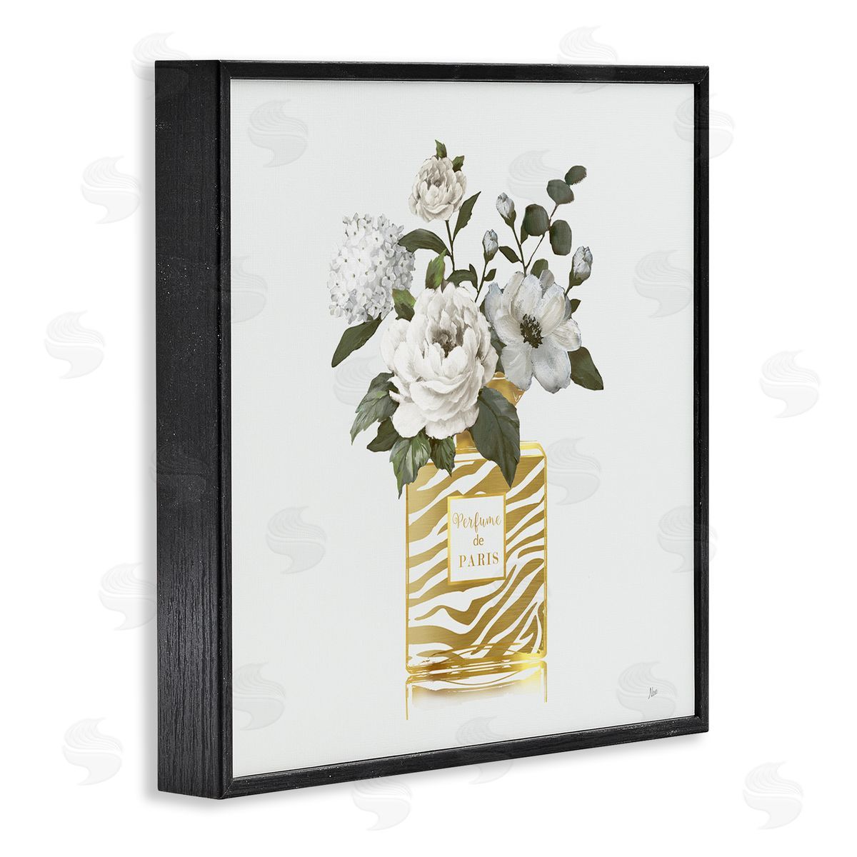 Chic Striped Perfume Bouquet Black Frame Print Wall Art, Home Decor by Nan