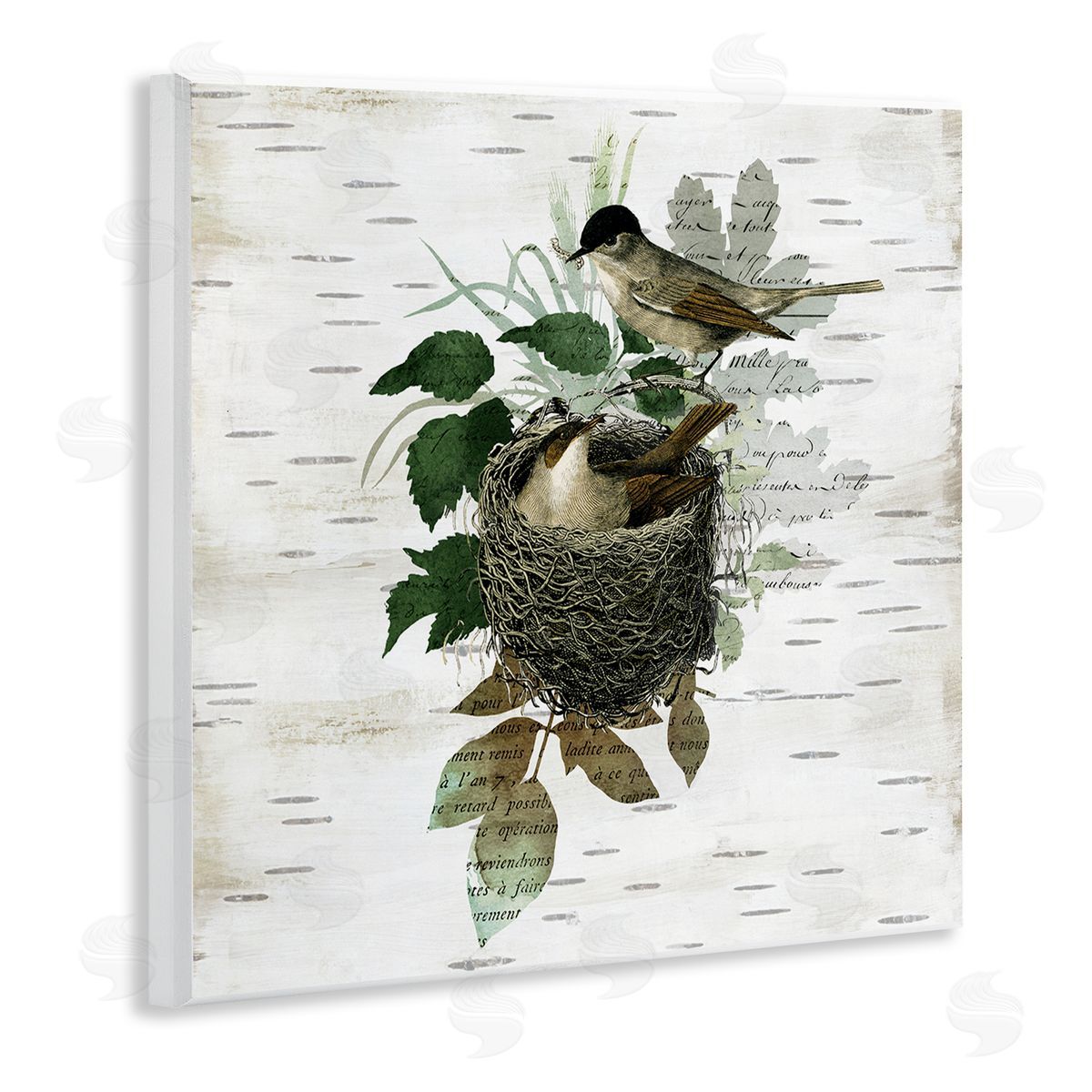Birds in Vintage Nest Wood Plaque Wall Art, Home Decor by Susan Arnot