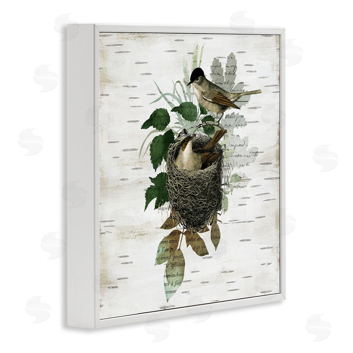Birds in Vintage Nest White Frame Print Wall Art, Home Decor by Susan Arnot
