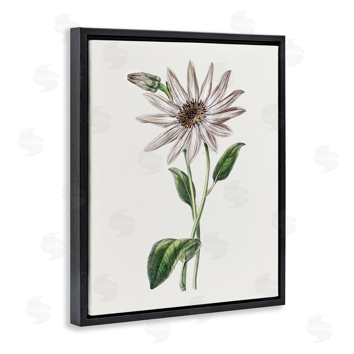 Vintage Mum Sprig Black Floating Frame Canvas Wall Art, Home Decor by CAD Designs