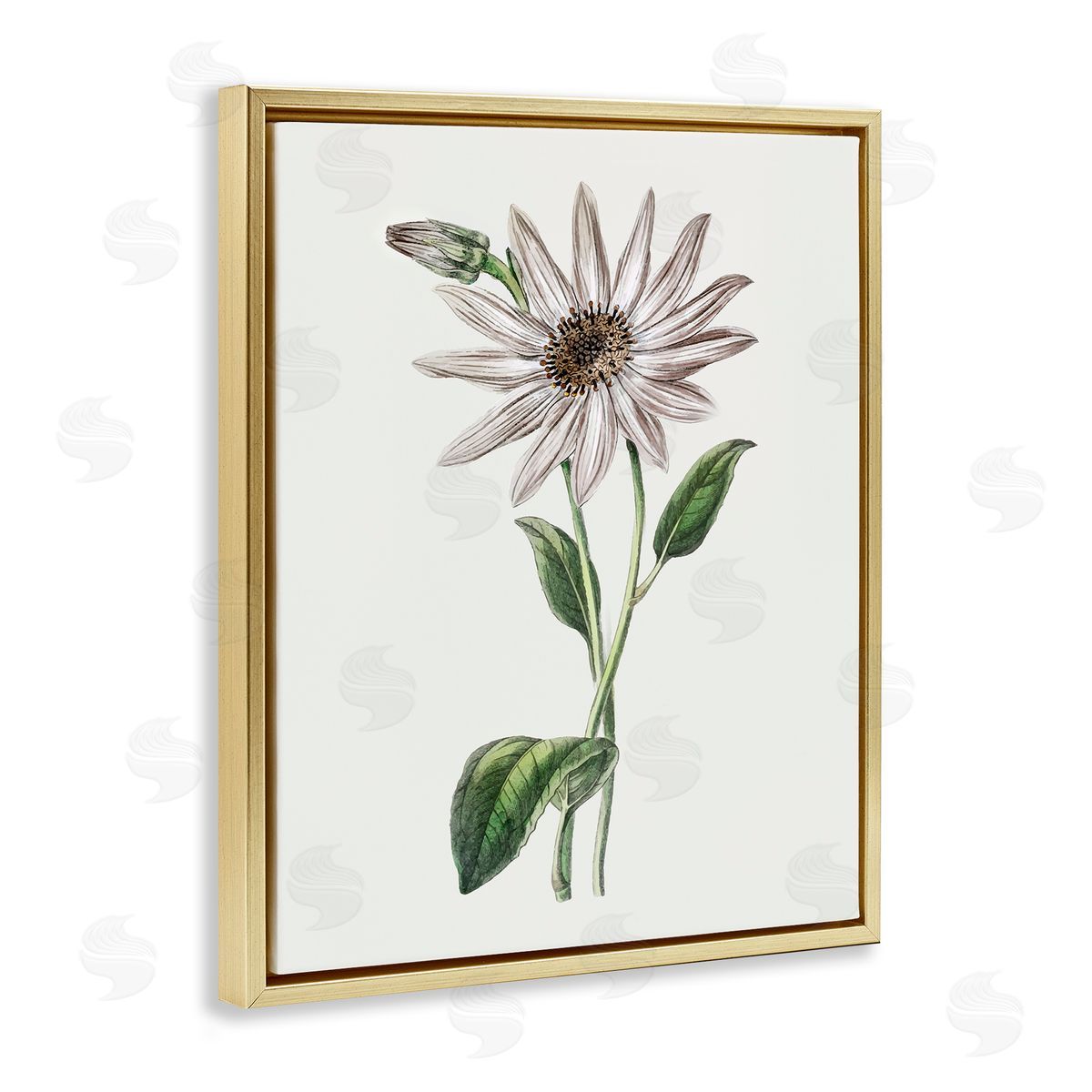 Vintage Mum Sprig Gold Floating Frame Canvas Wall Art, Home Decor by CAD Designs