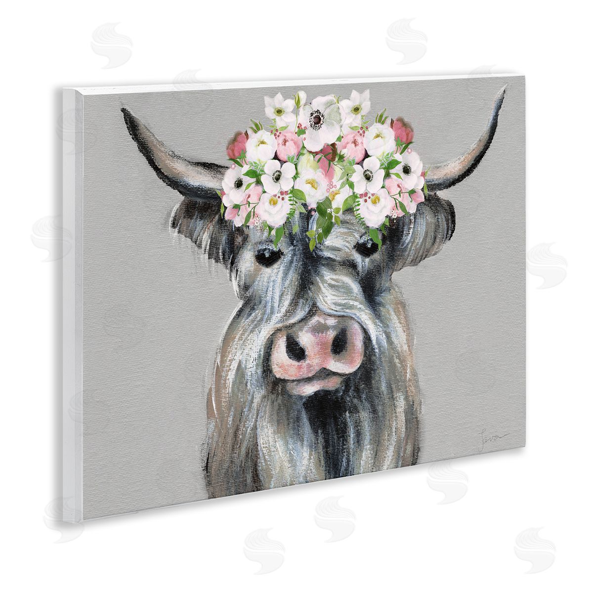 Shabby Chic Cattle with Garland Wood Plaque Wall Art, Home Decor by Janet Tava