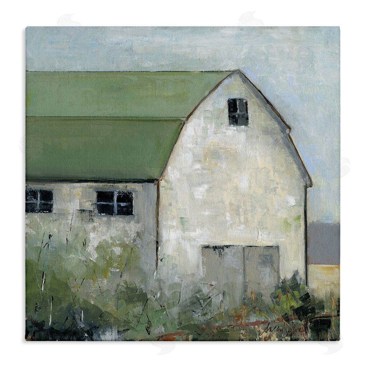 Barn View with Green Roof Canvas Wall Art, Home Decor by Sally Swatland