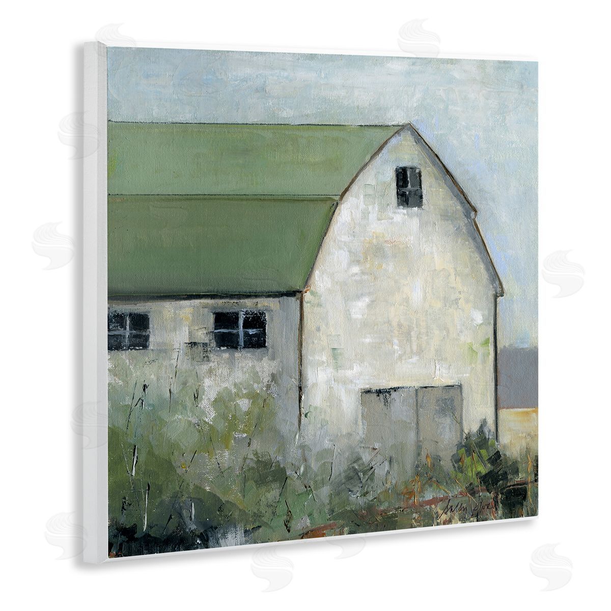 Barn View with Green Roof Wood Plaque Wall Art, Home Decor by Sally Swatland