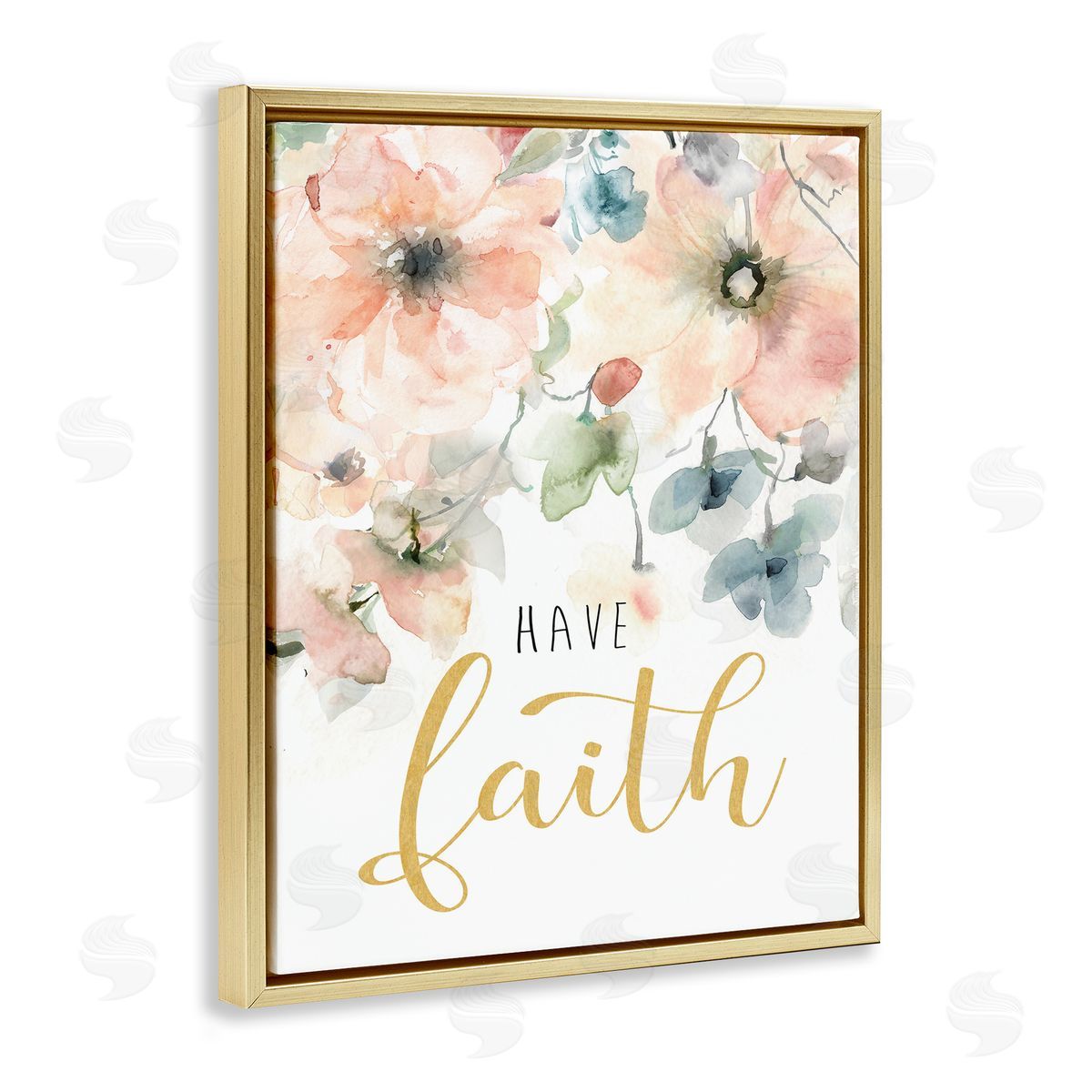 Have Faith on Florals Gold Floating Frame Canvas Wall Art, Home Decor by Carol Robinson