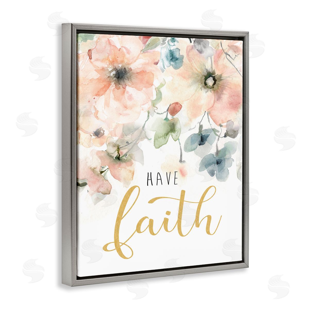 Have Faith on Florals Grey Floating Frame Canvas Wall Art, Home Decor by Carol Robinson