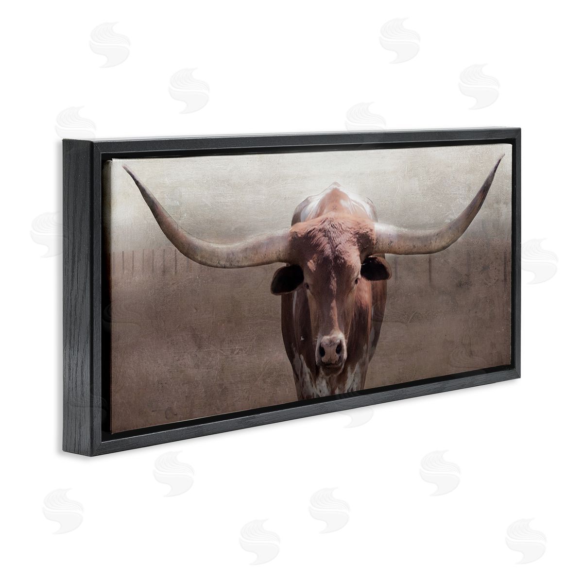 Rustic Western Longhorn Black Floating Frame Canvas Wall Art, Home Decor by Carol Robinson