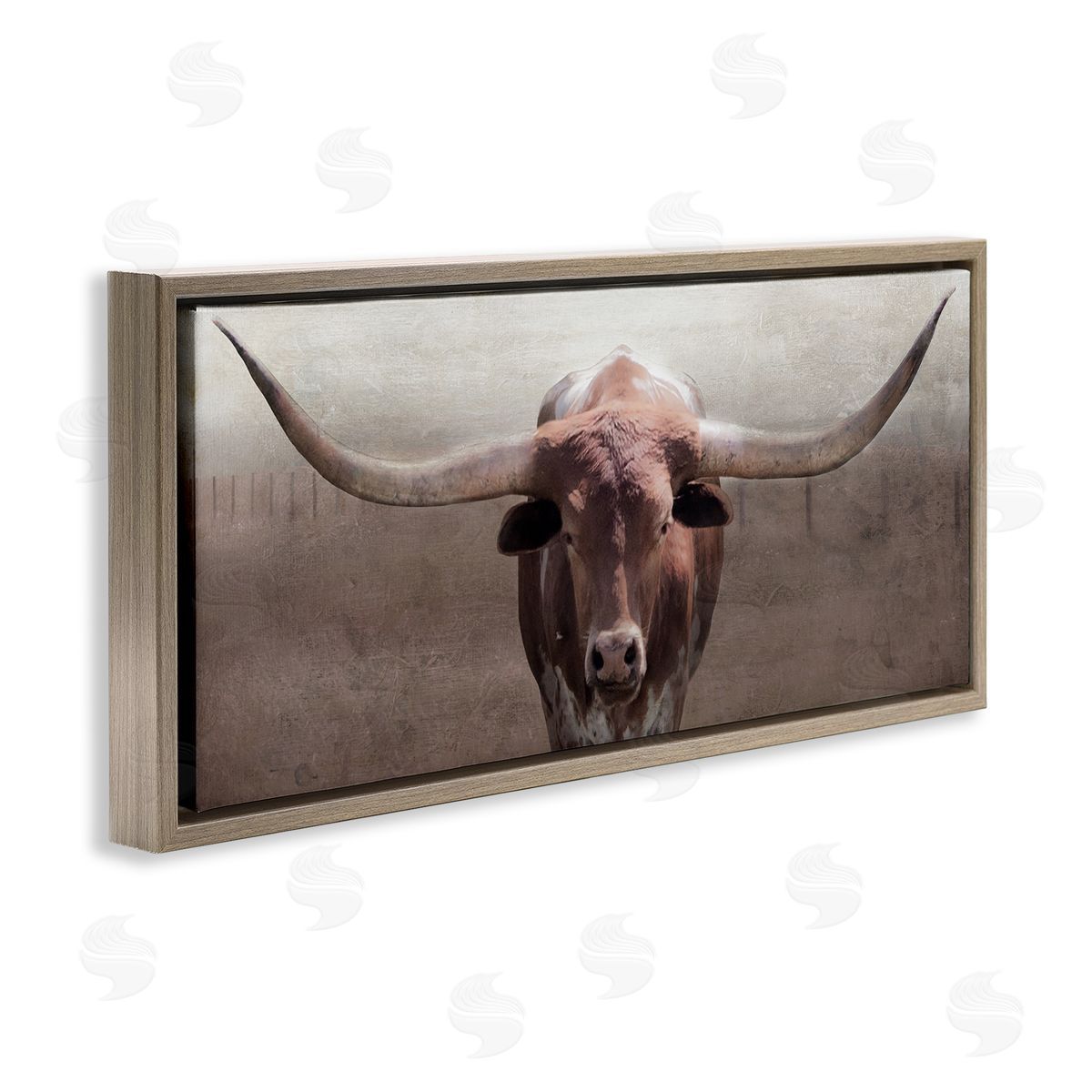 Rustic Western Longhorn Brown Floating Frame Canvas Wall Art, Home Decor by Carol Robinson
