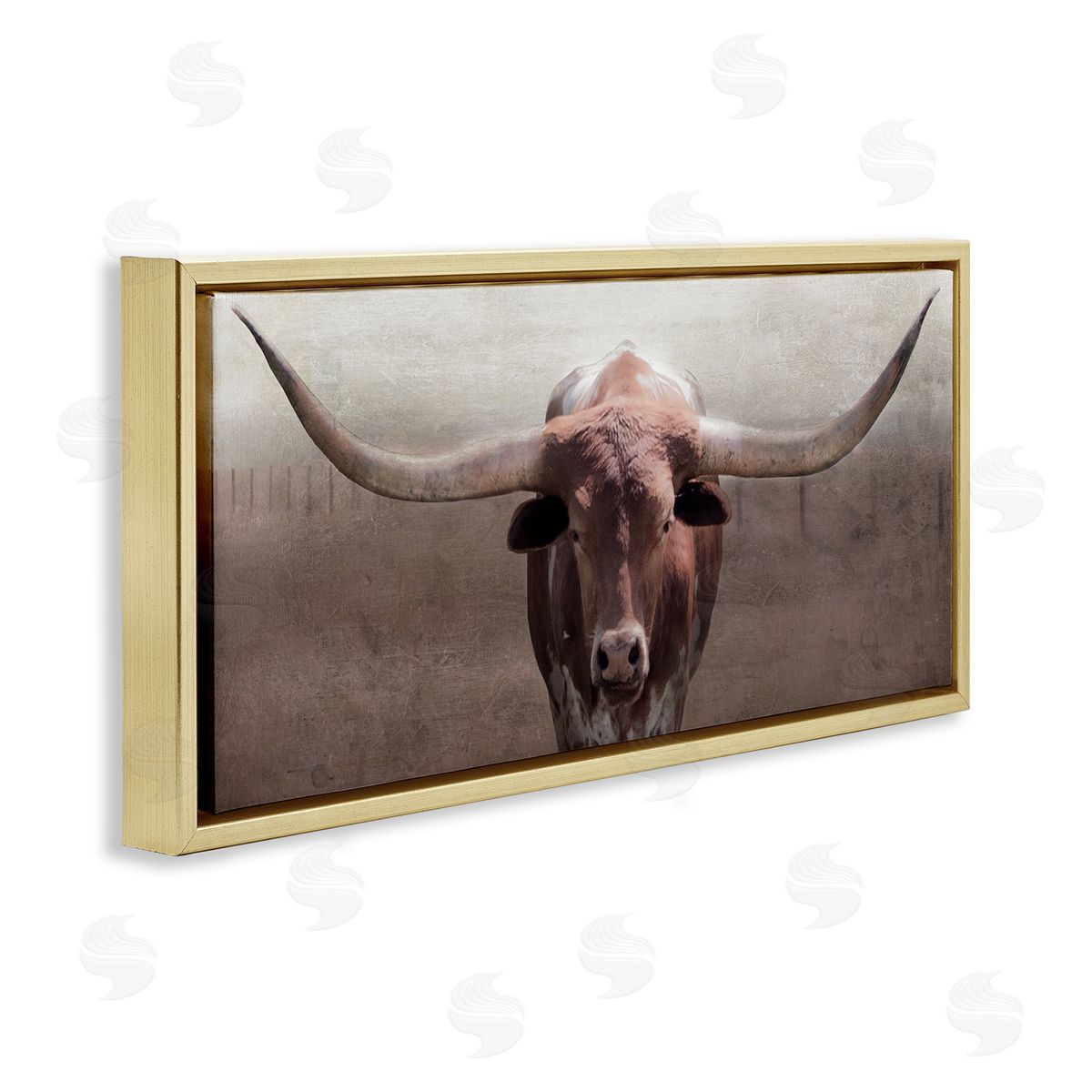 Rustic Western Longhorn Gold Floating Frame Canvas Wall Art, Home Decor by Carol Robinson