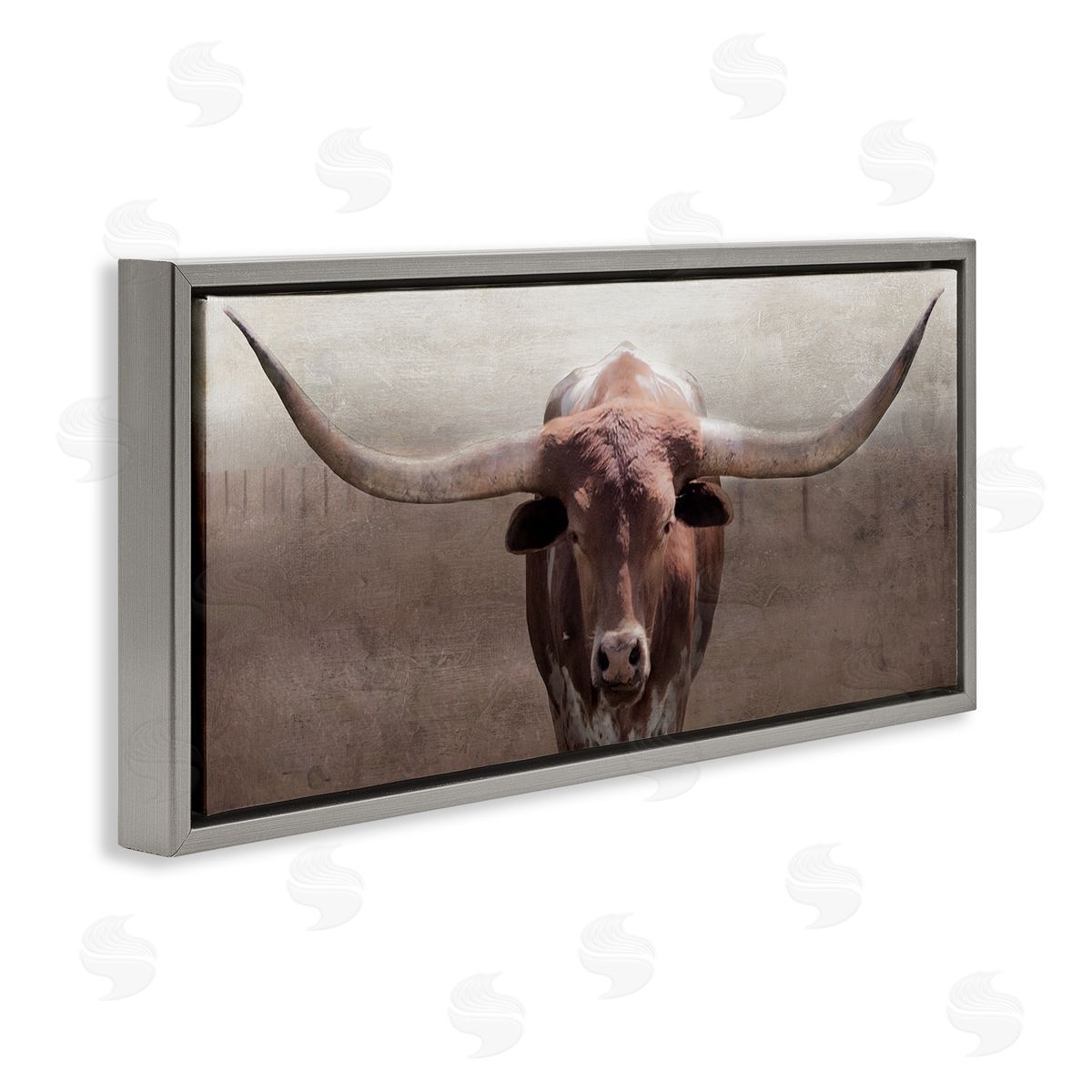 Rustic Western Longhorn Grey Floating Frame Canvas Wall Art, Home Decor by Carol Robinson