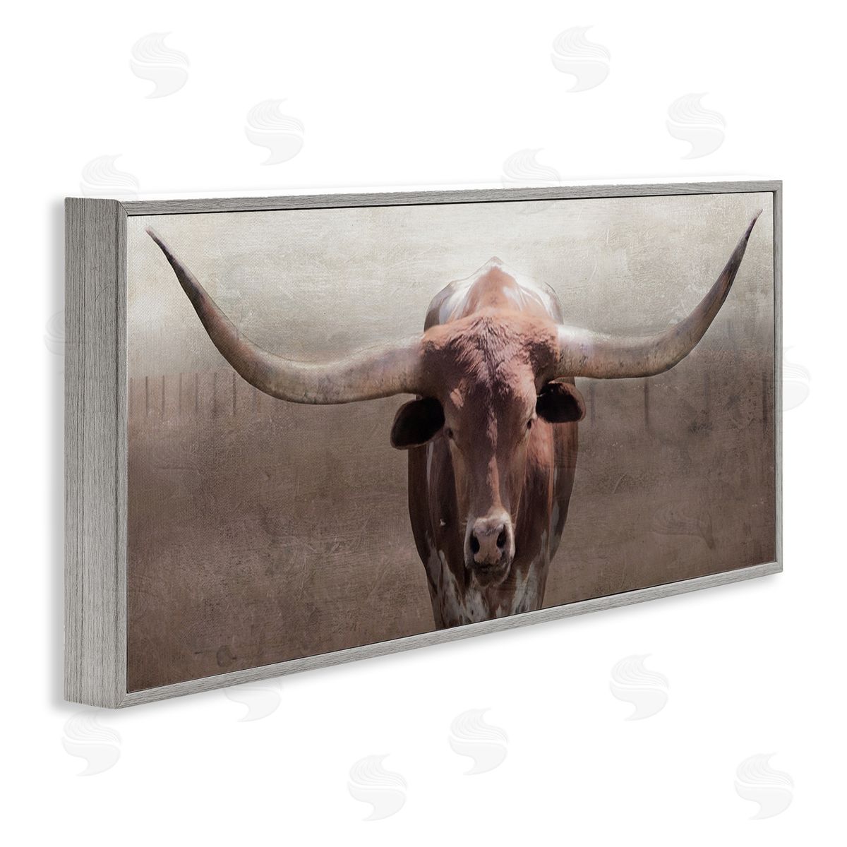 Rustic Western Longhorn Grey Frame Print Wall Art, Home Decor by Carol Robinson