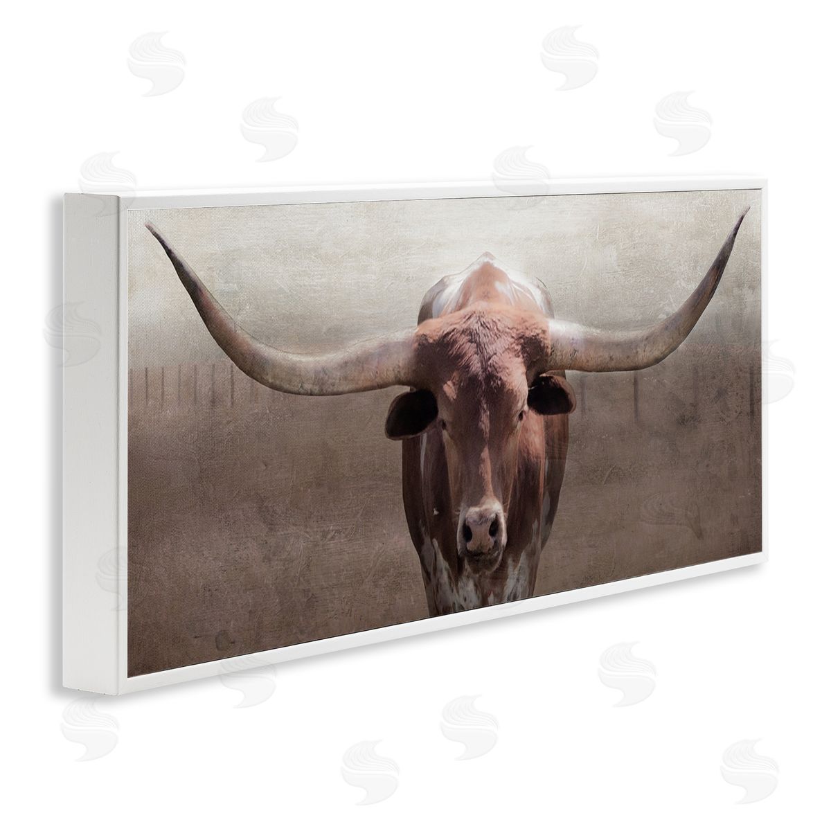 Rustic Western Longhorn White Frame Print Wall Art, Home Decor by Carol Robinson