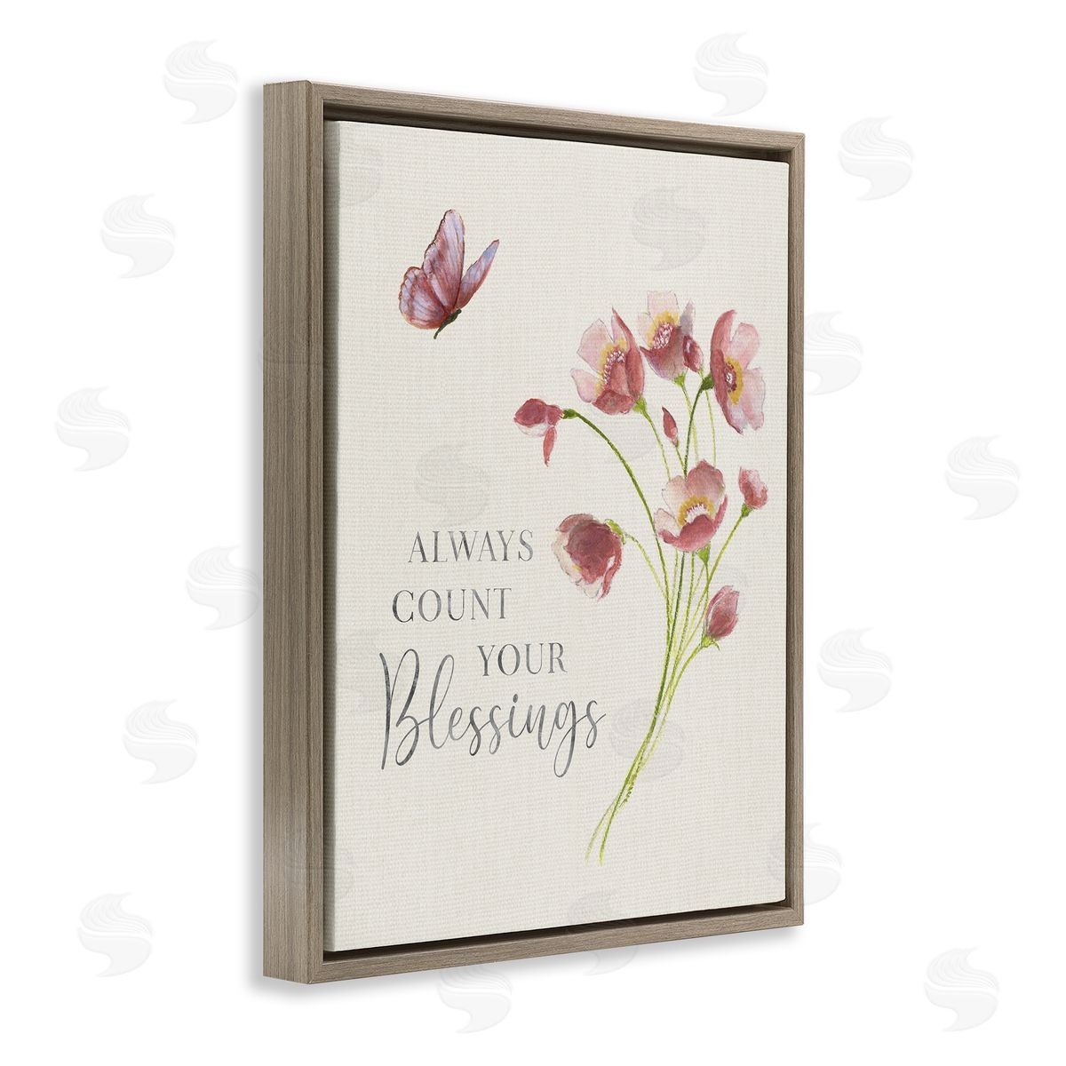 Count Your Blessings Florals Brown Floating Frame Canvas Wall Art, Home Decor by Janet Tava