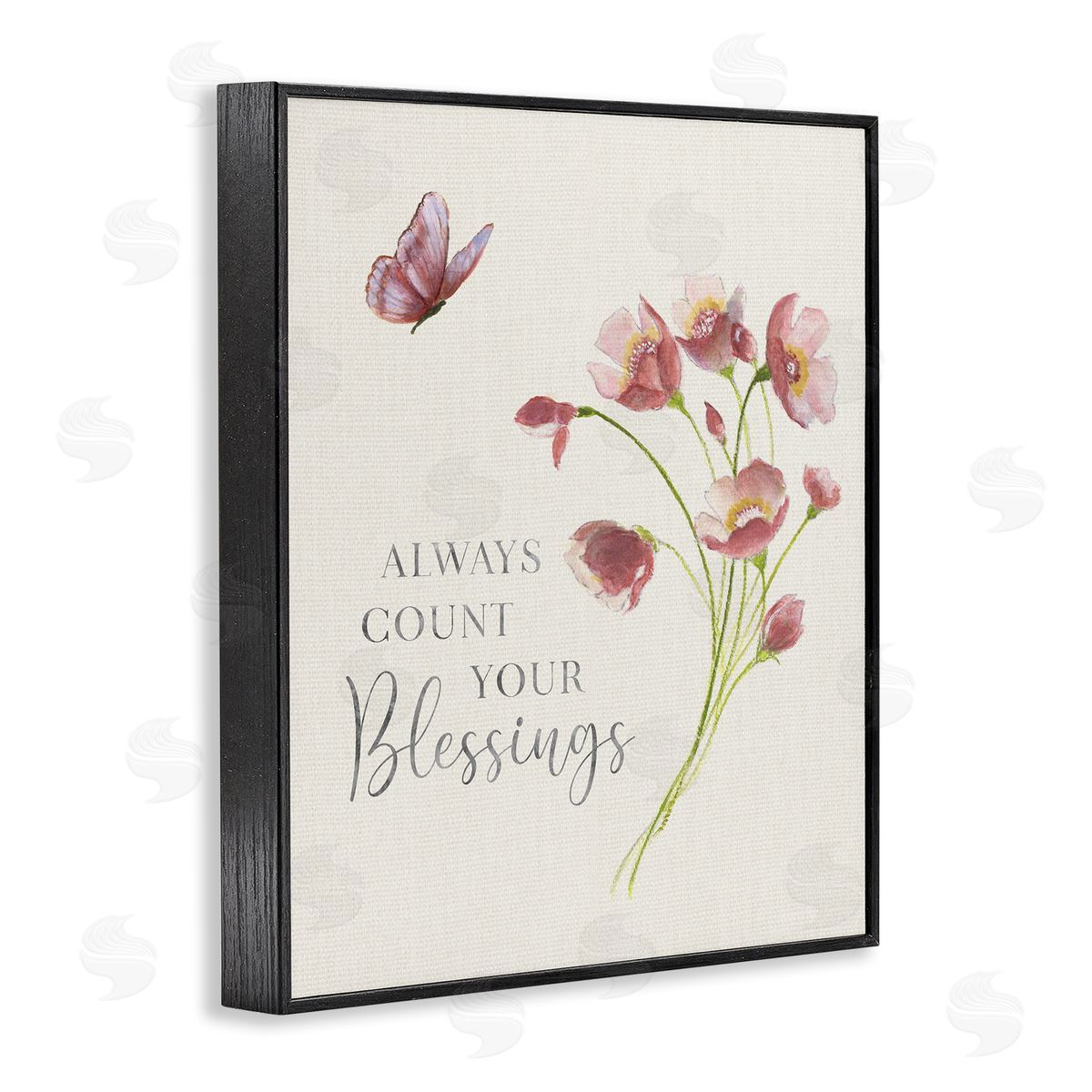Count Your Blessings Florals Black Frame Print Wall Art, Home Decor by Janet Tava