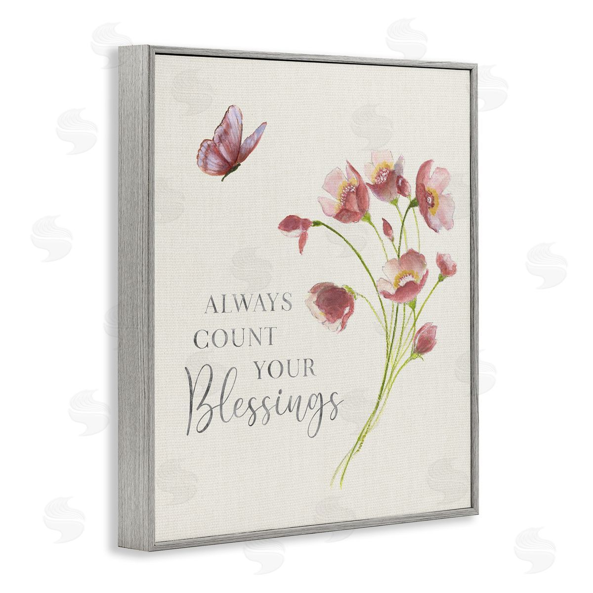 Count Your Blessings Florals Grey Frame Print Wall Art, Home Decor by Janet Tava