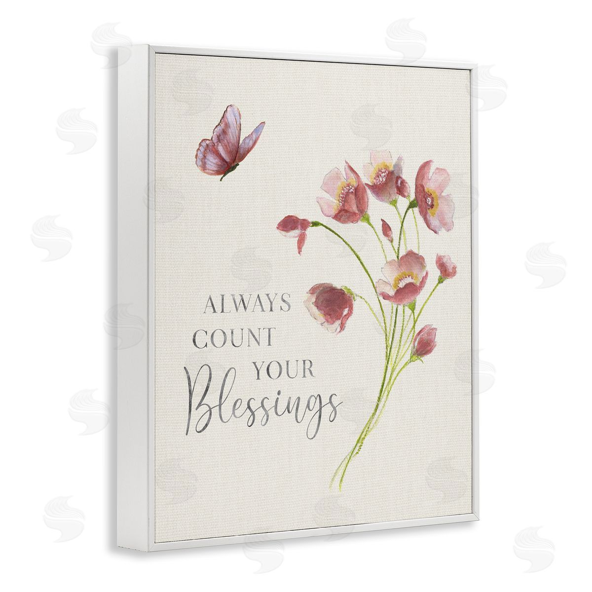 Count Your Blessings Florals White Frame Print Wall Art, Home Decor by Janet Tava